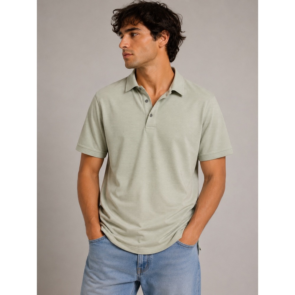 Ping Collection Mens Sage Green Micro Stripe Golf Polo Shirt Size‎ M Dry Fiber